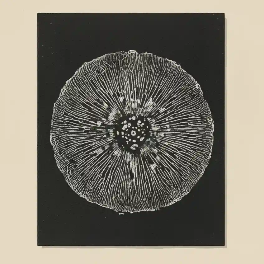 White and dark paper with a visible mushroom spore print